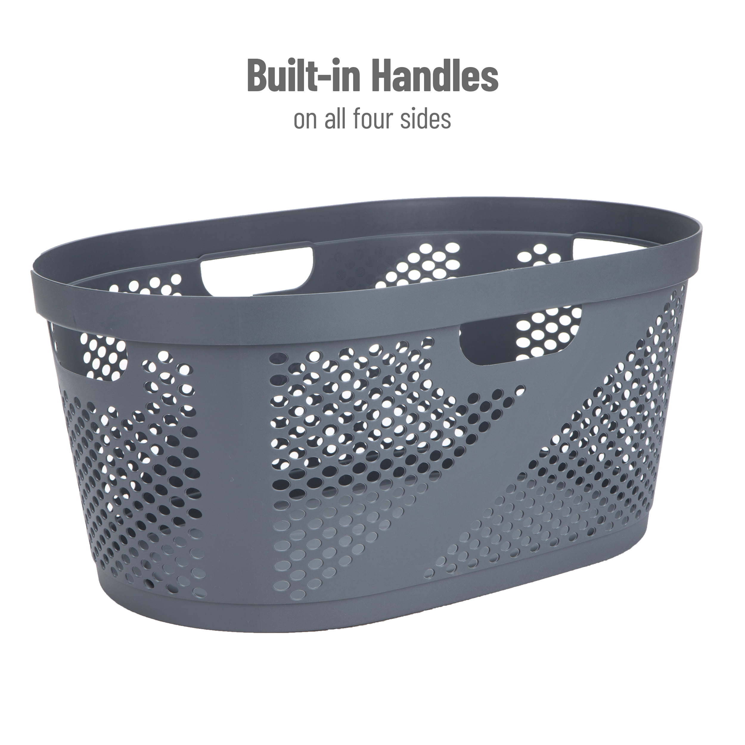 Mind Reader 40L Ventilated Laundry Basket, Lightweight Clothes Hamper with Cutout Handles for Bathrooms and Closets, Plastic, Gray