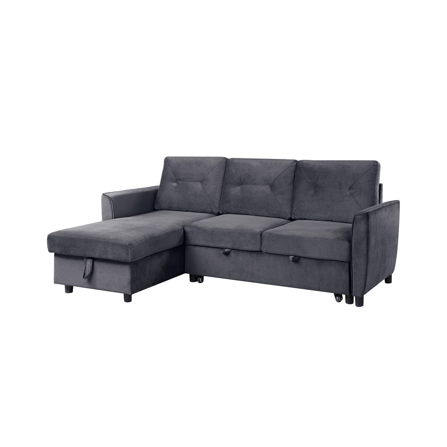 Lilola Home Hudson Dark Gray Velvet Reversible Sleeper Sectional Sofa