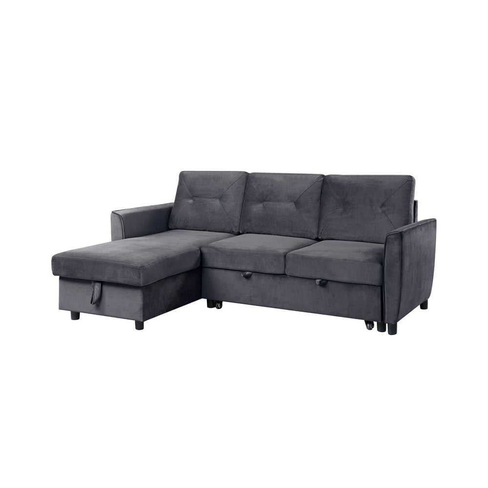 Lilola Home Hudson Dark Gray Velvet Reversible Sleeper Sectional Sofa ...
