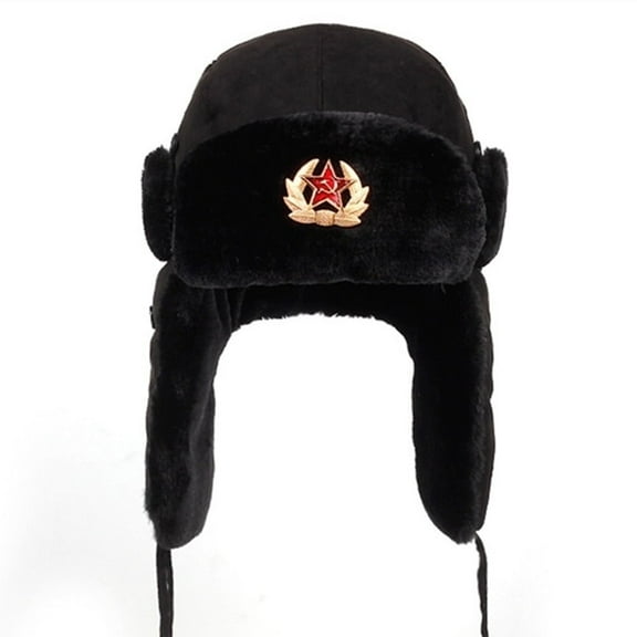 Falleo Clearance Russian Ushanka Badge Bomber Hat Pilot Hat Winter Hat with Earflaps Winter Warm Hat