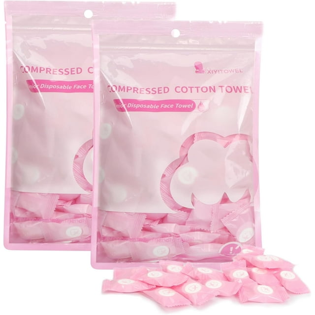 Classycoo Serviette Compressée 200 Pcs Mini Tablettes Jetable Portable Serviette pour le Visage Coton Papier de Soie pour Voyage, Camping, Randonnée, Sport, Salon de Beauté, Lingettes pour les Mains à la Maison et Autres Activités de Plein Air Rose