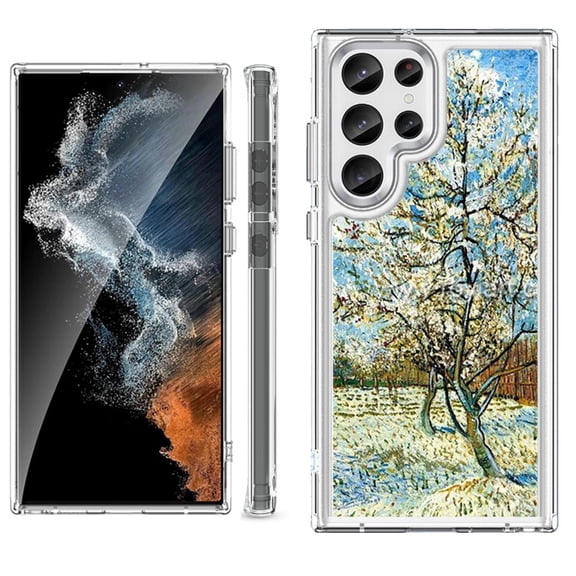 Shockproof Bumper Phone Case for Samsung Galaxy S23 Ultra 5G, by OneToughShield ® - Peach Tree Blossom