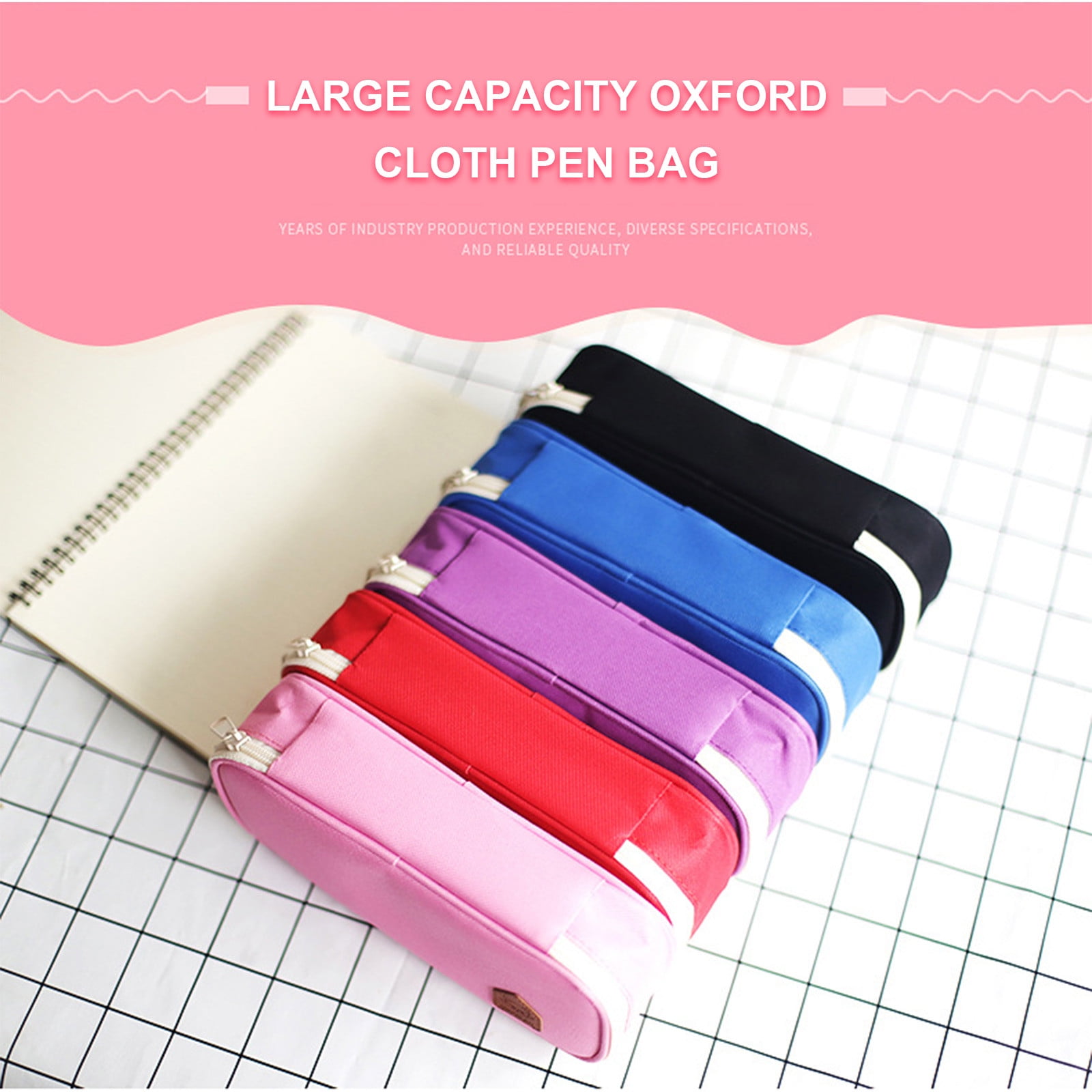 COFEST Large-capacity Pencil Case Solid Color Student Stationery Storage  Pencil Case Student Oxford Cloth Stationery Bag Black