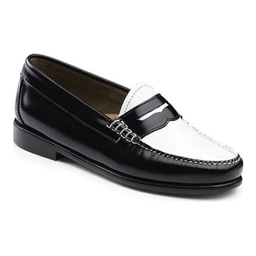 bass black and white loafers