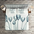 thumbnail image 2 of Ambesonne Flower Quilted Coverlet 3 Pcs, Tulips with Solar Effect, Queen Size, Dark Petrol Blue White, 2 of 2