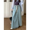 thumbnail image 6 of Rdhnmea Women's Denim Long Skirts Elastic Drawstring High Waist A Line Maxi Flare Jean Skirt with Pockets Summer Spring Y2k Streetwear, 6 of 9