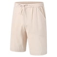 thumbnail image 4 of QPNGRP Men's Linen Shorts Casual Elastic Waist Drawstring Summer Beach Vacation Yoga Shorts with Pockets Khaki L, 4 of 9