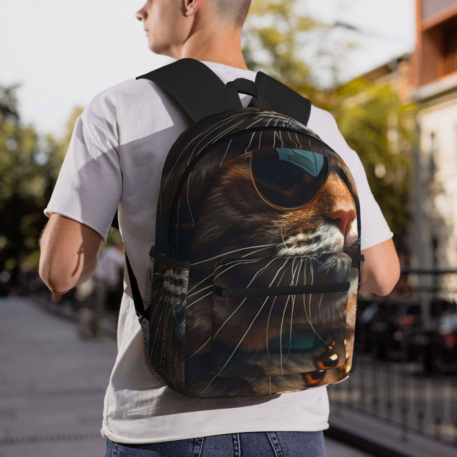Gukieu Dapper Cat in Sunglasses Print Backpack, Waterproof Backpack with Adjustable Shoulder Straps, Suitable for Campus, Business, Travel, Unisex