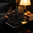 thumbnail image 4 of 12 Inch Artificial Black Rose Candle Ring Wreath, Gothic Black Foliage Mini Wreath, Halloween Spooky Candle Holder Decor for Table Mantel, 1-Pack, 4 of 6