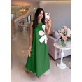 thumbnail image 5 of Women Casual Sleeveless Dresses Crewneck Patchwork Floral Midi Dress Green XXL, 5 of 8