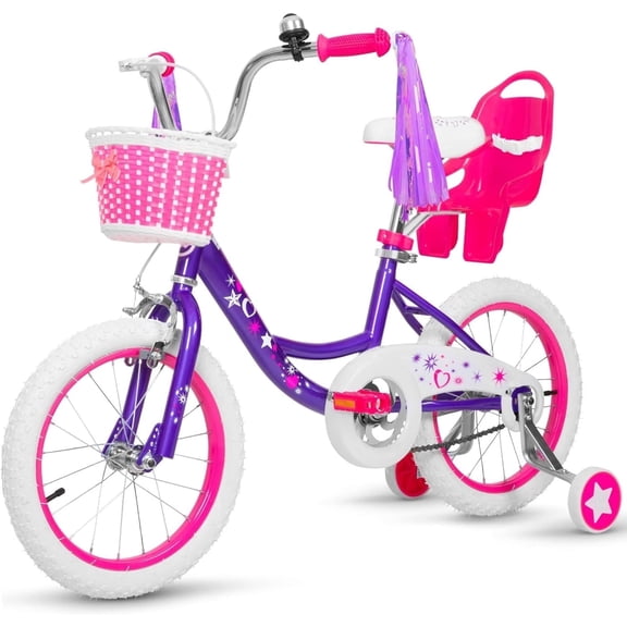 hykolity 16 inch Kid Bikes for Age 4-7 Years Old, Girl Bikes in Pink Rider Height 41-53 inch with Adjustable Seat, Doll Seat and Training Wheel