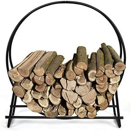 40” Firewood Rack Log Hoop, Round Tubular Steel Firewood Storage Stand Wood Racks for Outdoor Indoor, Wood Stove Fireplace Log Holder Lumber Stacker$$Garden &