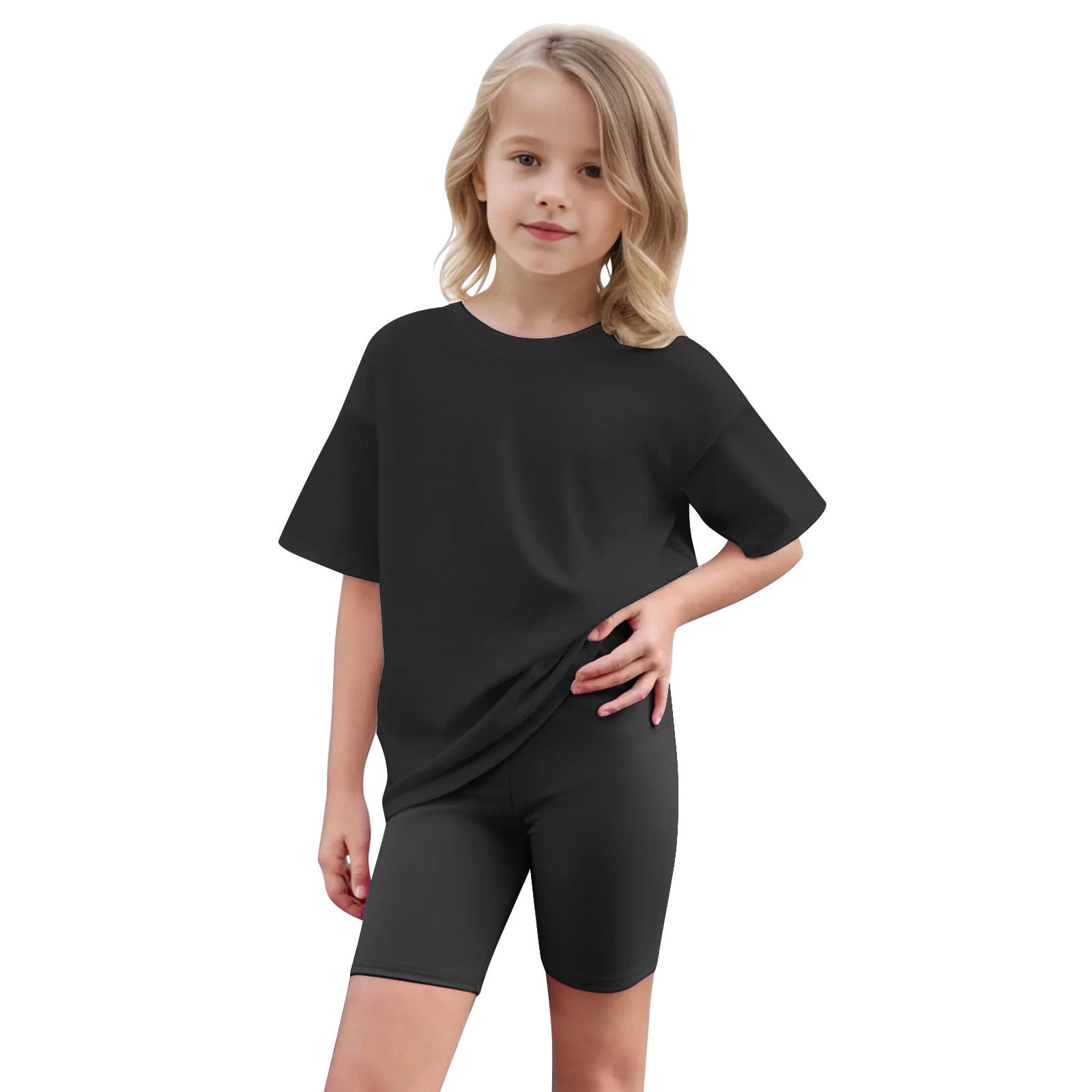 EuquixZeph Toddler Girl 2-Piece Outfit - Oversized T-Shirt & Bike Shorts Set, Ages 5-12 Years