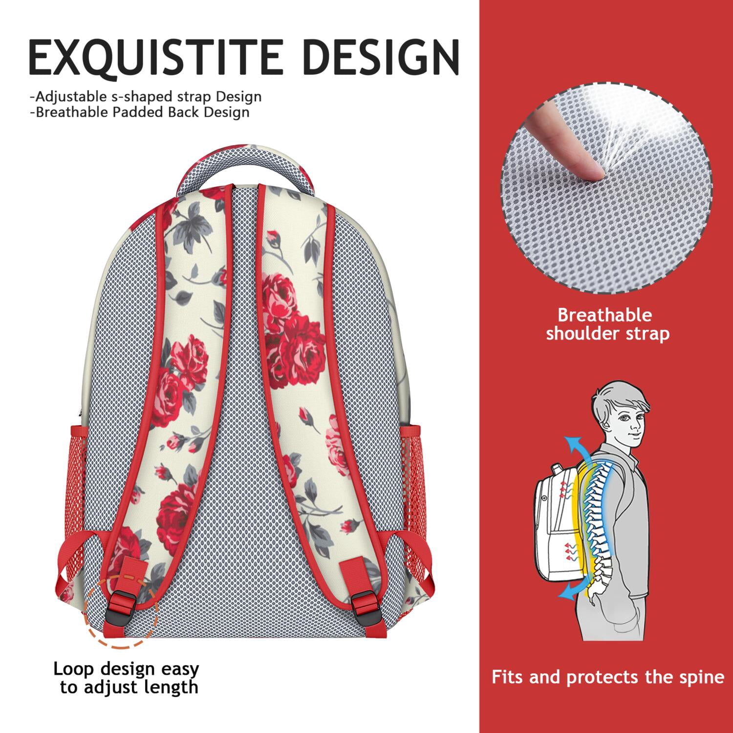 Boho Tropical Flower Print Backpack - Breathable Lightweight Daypack