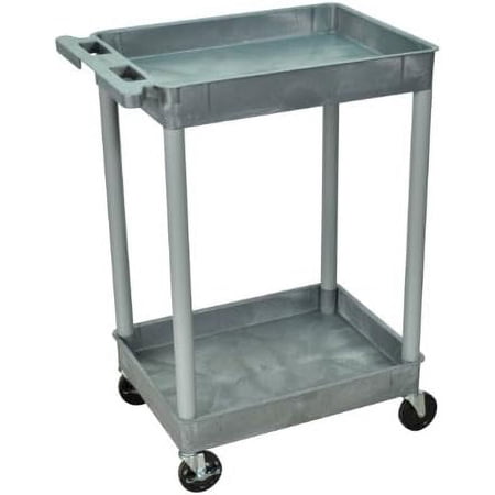 /H.Wilson Two Shelf Rolling Industrial Utility Tub Cart With Handle - 24 In. X 18 In, Gray