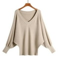 thumbnail image 2 of Batwing Sweater Deep V Neck Loose Fitting Oversized Pullover Top, 2 of 4