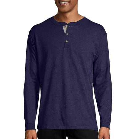 Hanes Men's Beefy Heavyweight Long Sleeve Three-Button Henley, Up to size 3XL