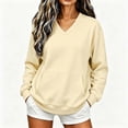 thumbnail image 3 of DISKEBUISS Women's V Neck Sweatshirt Long Sleeve Oversized Top with Kangaroo Pocket for Fall Winter Casual Pullover, 3 of 7
