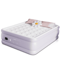 Air Mattress Queen with Built in Wireless Battery Pump,Thick Velvet Texture Waterproof,22”Self Inflatable Air Bed for Camping,Travel&Floor (Purple)