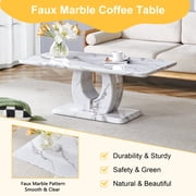 JUFU 43.3 Light Gray Rectangle Coffee Table for Living Room,Faux Marble Coffee Tables with Storage,Center Tea Table for Dining Room Small Space Apartment