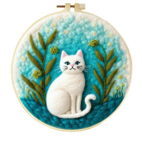 Cat Needle Felting Set, Beginner Felt Painting Set, With Wool Felt Painting Set, Decorative Frame, Suitable for Home Decoration