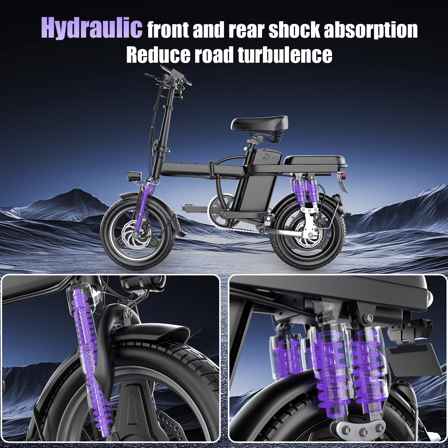 GWEIT 14" Folding Electric Bikes for Adults, Peak 1000W 25 MPH Speed Electric Mountain Bike for Teens, 48V 13Ah & 45 Miles, Full Suspension Folding Ebikes for Adults UL2849 Certified