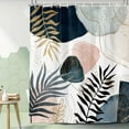 thumbnail image 3 of Boho Mid Century Shower Curtain,Abstract Minimalist Geometric Gold Pink Navy Blue Leaves Aesthetic Modern Bathroom Curtain, Fabric Polyester Shower Curtain Decor Set with Hooks 72X84in, 3 of 6
