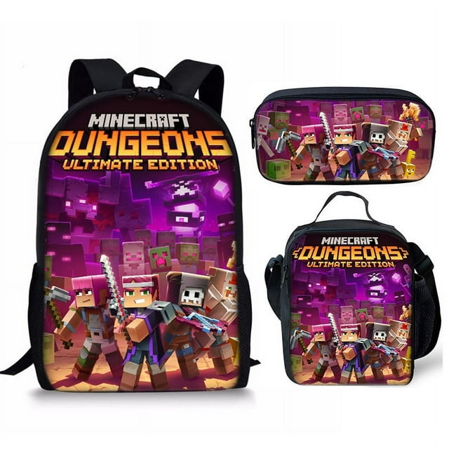 Square Man Schoolbag Three-Piece Set Backpack Large Capacity Schoolbag For School Excursion Travel Lightweight-week