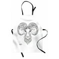 thumbnail image 1 of Zodiac Aries Apron Line Art Style Horoscope Symbol Henna Tattoo Design Floral Curls Spirals, Unisex Kitchen Bib Apron with Adjustable Neck for Cooking Baking Gardening, Black and White, by Ambesonne, 1 of 3