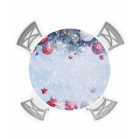 nqOlkjepod Red Blue Christmas Round Tablecloth, Fitted Table Cover with Elastic for 45"-54" Round Tables, Xmas Balls Snowflake Botanical Table Cloth Outdoor Dinning Party Waterproof Tablecloths