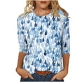 thumbnail image 2 of GaThRRgYP Summer Tops,Womens Plus Size Clearance $5,Women's Fashion Printed Loose T-shirt 3/4 Sleeves Blouse Round Neck Casual Tops Light Blue XL, 2 of 4