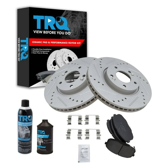 TRQ Front Ceramic Disc Brake Pad & Performance Rotor Kit w/Chemicals BKA17010