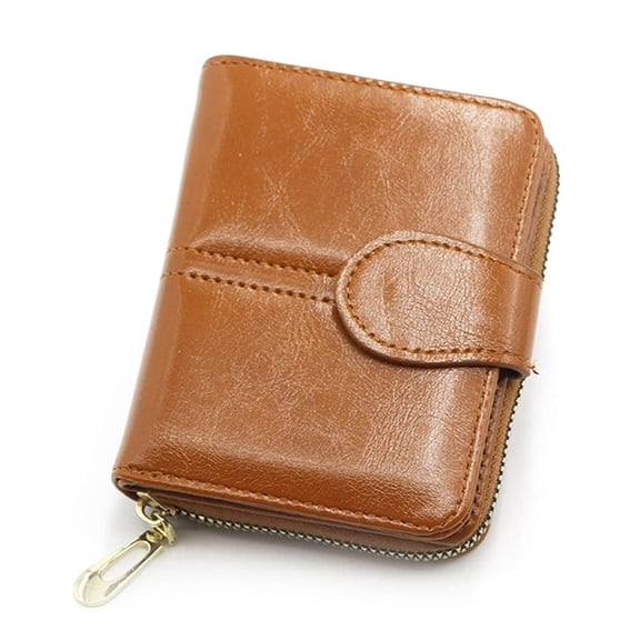 R807 Brown PU Leather Bifold Wallet for Women - Cute & Compact Coin Purse with Zipper Pocket and Card Slots