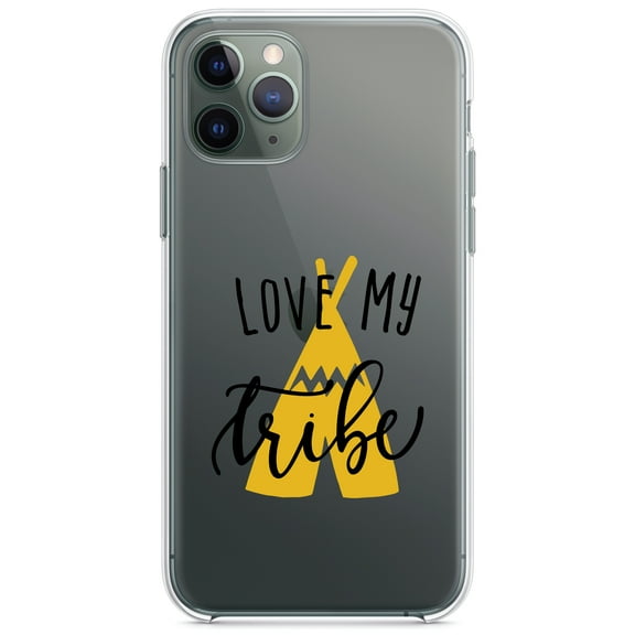 DistinctInk Clear Shockproof Hybrid Case for iPhone 11 (6.1" Screen) - TPU Bumper Acrylic Back Tempered Glass Screen Protector - Love My Tribe - Yellow Teepee