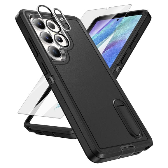 Dteck for Samsung Galaxy S26 Ultra Case with Kickstand, Shockproof Dropproof Protective Cover with Screen Protector Camera Lens Cover,Black