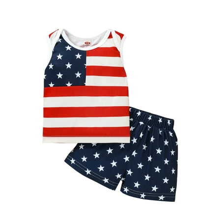 

Gzhioc Baby’s Vest and Shorts Set Fashion Independence Day Printed Sleeveless Tops and Elastic Short Pants