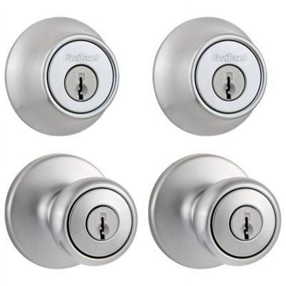 Kwikset 242 Tylo Keyed Entry Knob And Sgl Cyl Deadbolt Project Pack in SC