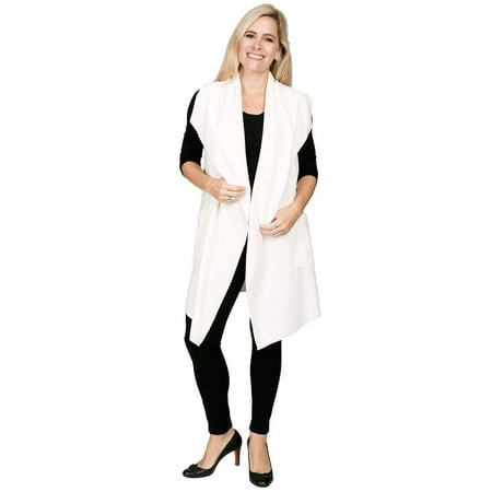 - Le Moda Women’s Pocketed Open Front Fleece Vest Cardigan One Size Fits All