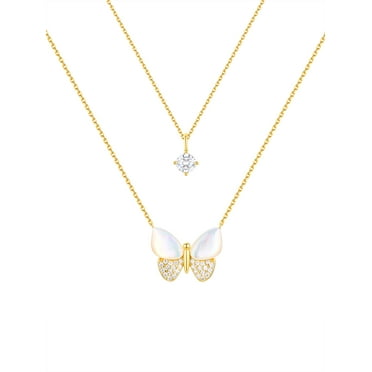 Believe by Brilliance Mother of Pearl & Cubic Zirconia Butterfly Necklaces in 14KT Gold Flash Plated