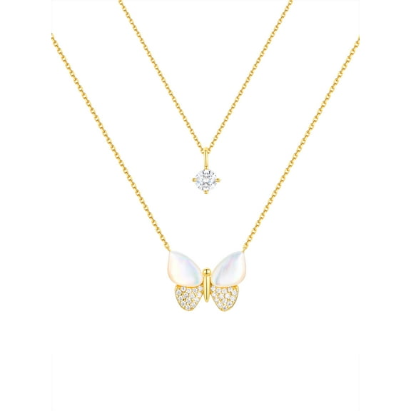 Believe by Brilliance Mother of Pearl & Cubic Zirconia Butterfly Necklaces in 14KT Gold Flash Plated
