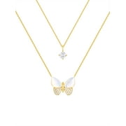 Believe by Brilliance Mother of Pearl and Cubic Zirconia Butterfly Necklaces in 14KT Gold Flash Plated
