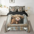 thumbnail image 2 of Manfei Funny Animal Twin Bedding Sets, Cute Highland Cow Bedding Comforter Set, Brown Gray Barn Door Sheet Sets, Breathable Farmhouse Home Decor Reversible 7 Pieces, 2 of 8