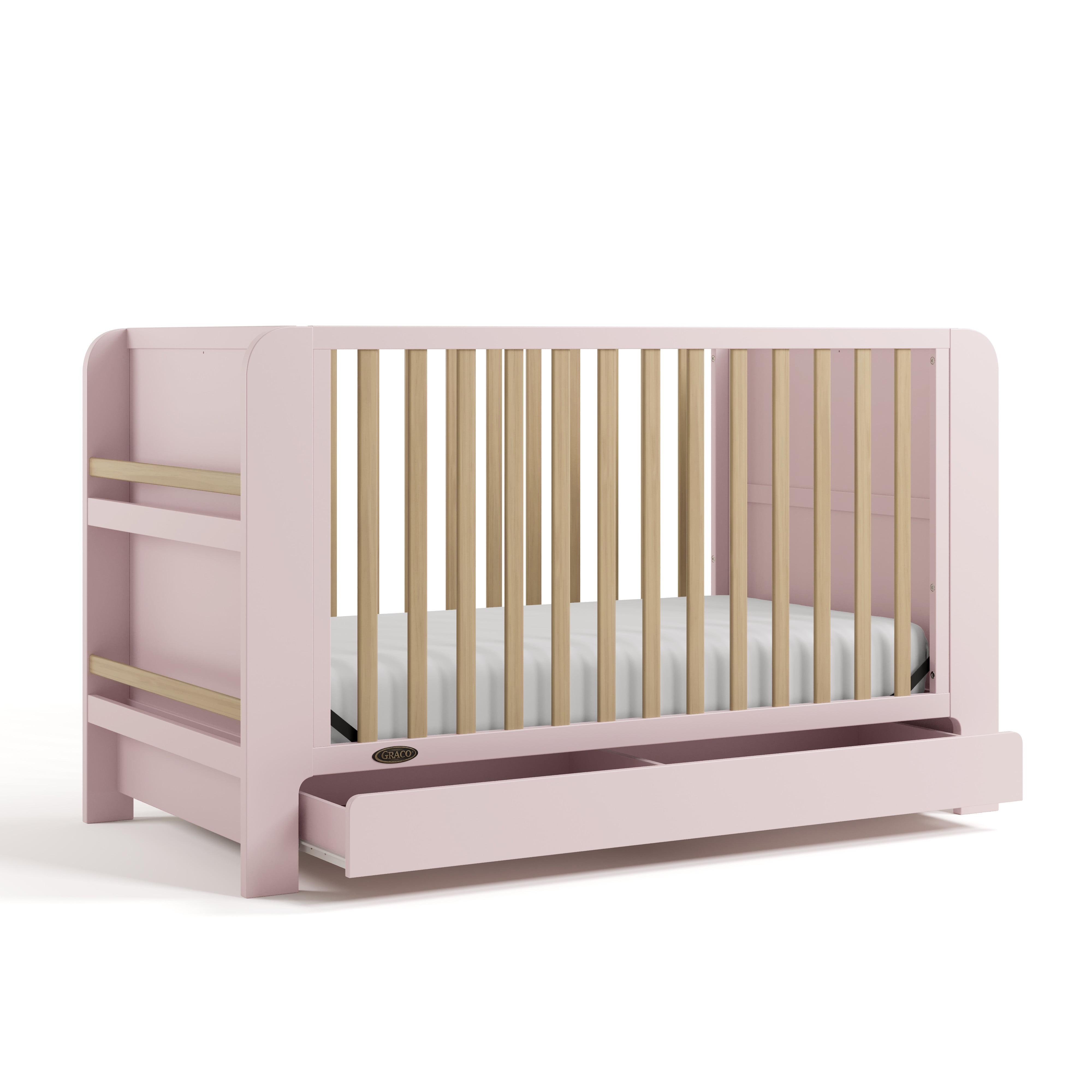 Graco Read-with-Me 4-in-1 Convertible Baby Crib with Drawer, Blush with Driftwood