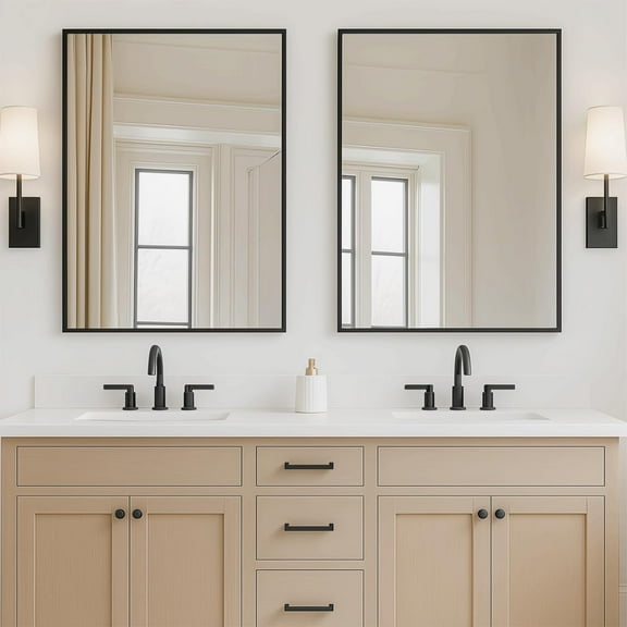 2-Pack Black Bathroom Mirror for Over Sink, 22"x30" Rectangular Wall Mirrors with Rustproof Aluminum Alloy Frame, Modern Vanity Mirror, Hangs Horizontal or Vertical