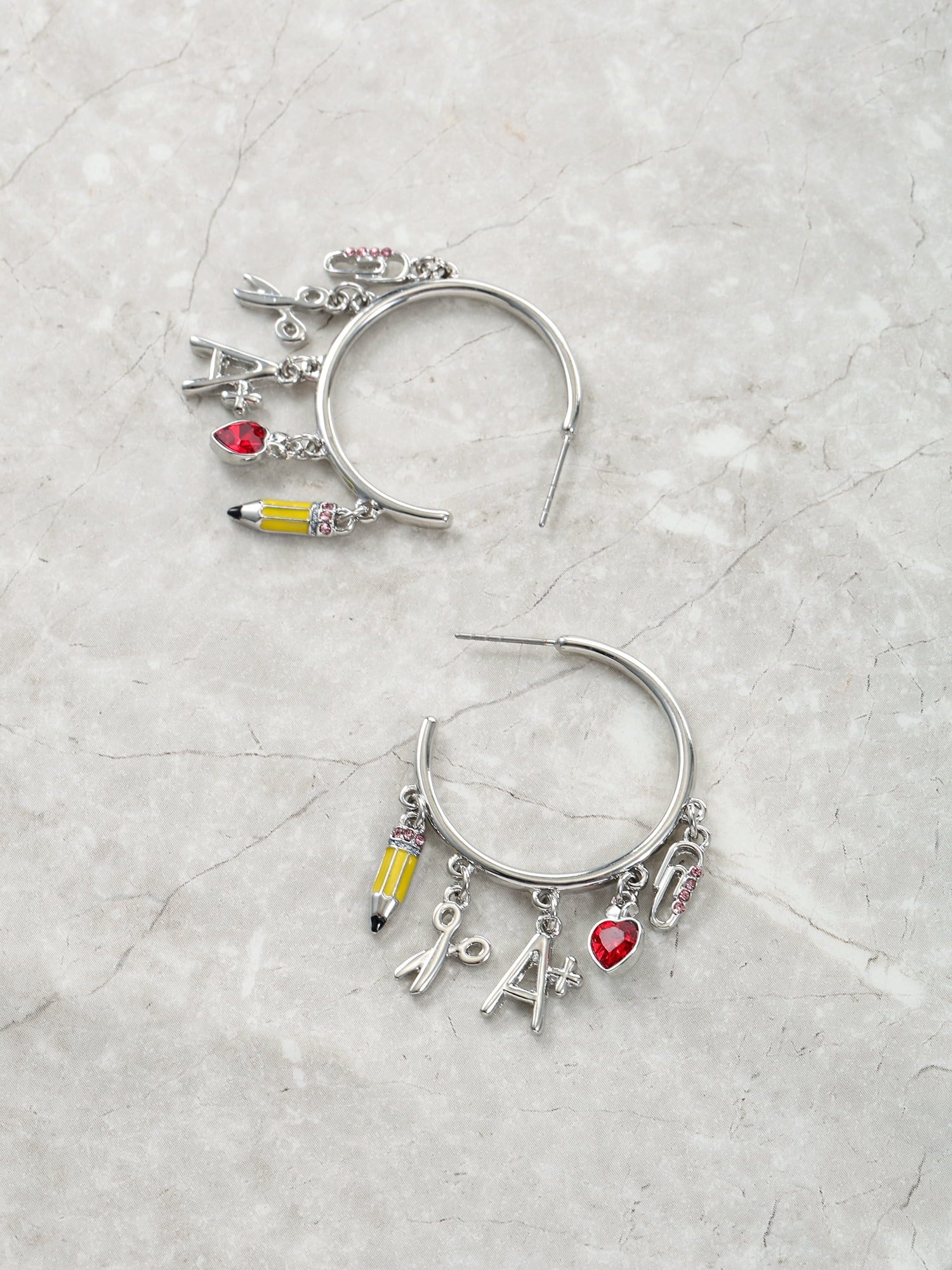 Packed Party Women's Back to Cool Silver Charm Hoop Earrings, 1 Pair