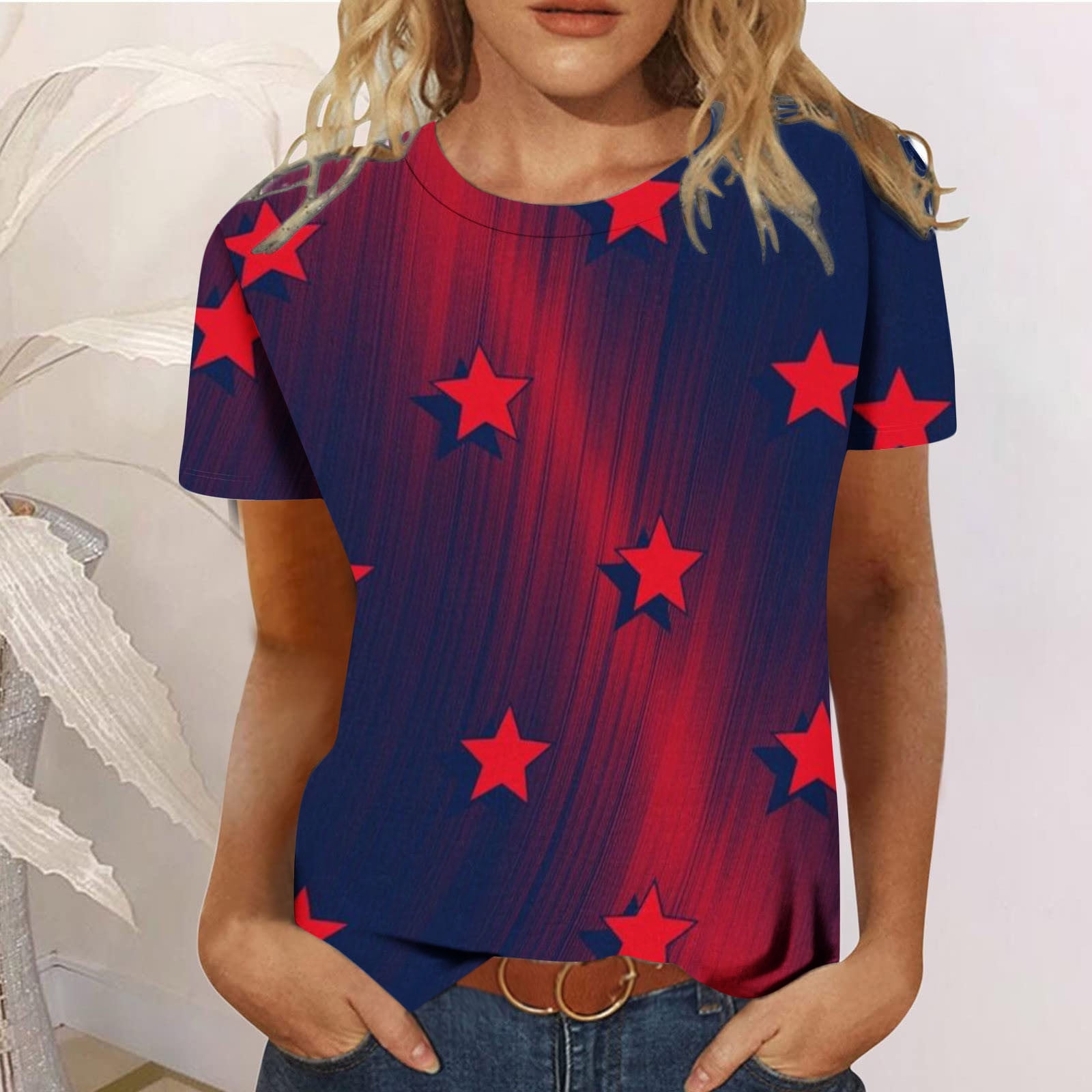 Blouses for Women Dressy Casual 4th of July American Flag Short Sleeve ...