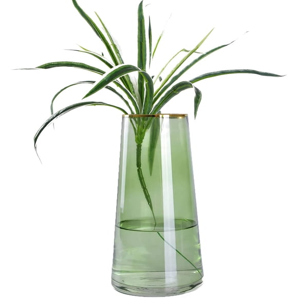 WHJY 9 inch Green Clear Glass Vase for Table Centerpieces Home Décor, Flower vase Modern Glass Bottles Decorative-Green