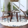 thumbnail image 3 of Round Rugs 5 Ft, Blue Leaves Non Slip Area Rugs for Kitchen Bedroom Entryway, Summer Botanical Washable Carpet Runner Rug Floor Mats for Bedroom Home Decor Farmhouse Abstract Art, 3 of 9