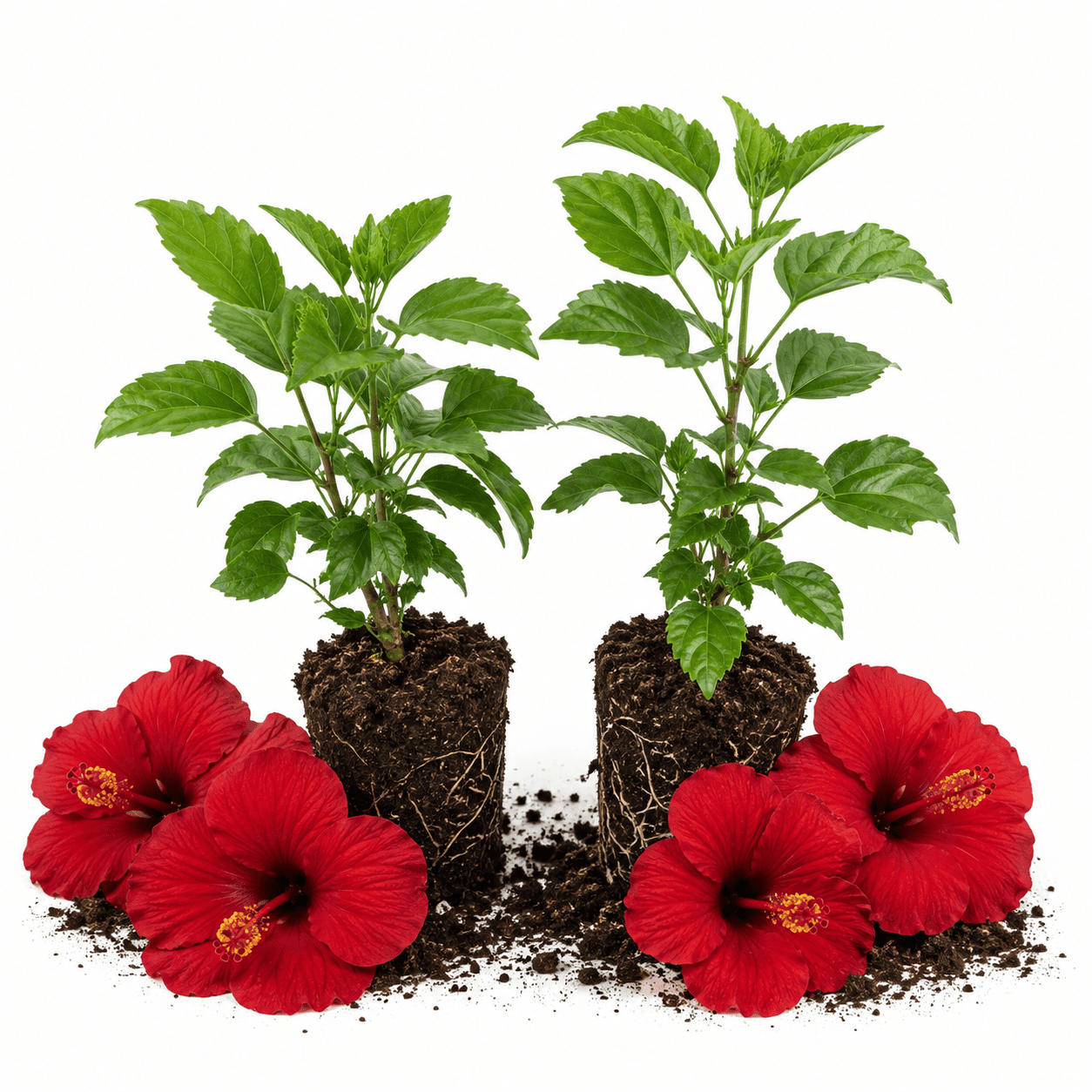 Set 2 Red Hardy Hibiscus Plants Live, Perennial Hibiscus Flower Trees 5-9 Inches, Outdoor Garden Planting
