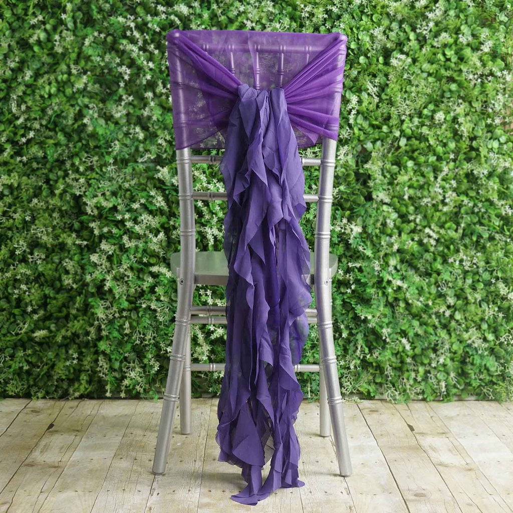 BalsaCircle 6 Purple Premium Solid Curly Chiffon Chair Sashes Wedding ...